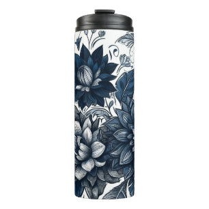 Garrafa Térmica Impressão Floral Boêmia Azul e Branco