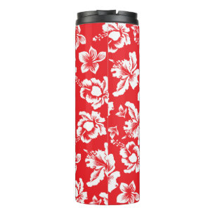 Garrafa Térmica Impressão Floral de Hibisco Vermelho Havaiano