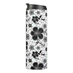 Garrafa Térmica Impressão Floral preto-e-branco