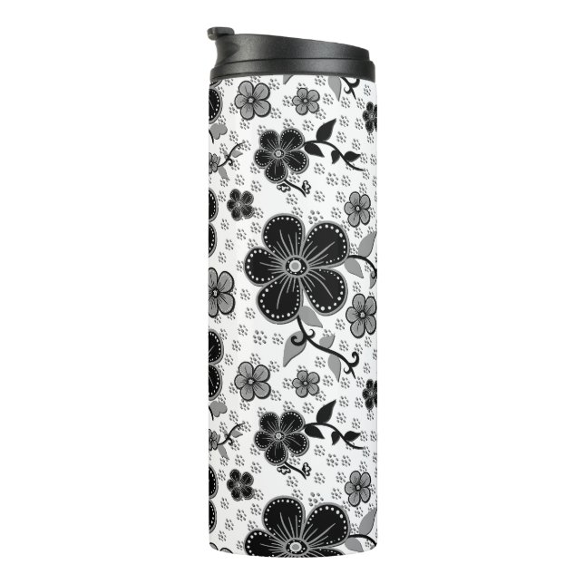 Garrafa Térmica Impressão Floral preto-e-branco (Rotação à direita)
