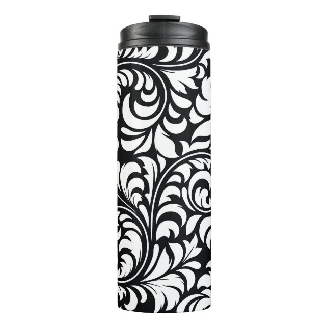 Garrafa Térmica Impressão Floral preto e branco Tumbler térmico 12 (Frente)