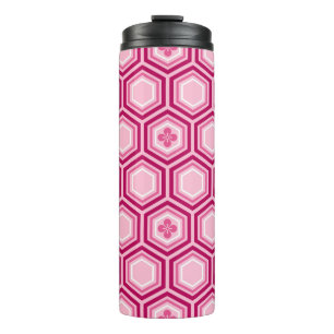 Garrafa Térmica Impressão Hexagonal Kimono, Borgonha e Rosa