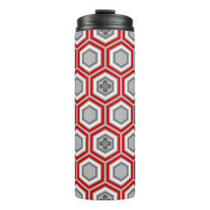 Garrafa Térmica Impressão Hexagonal Kimono, Vermelho e Cinzas/Cinz