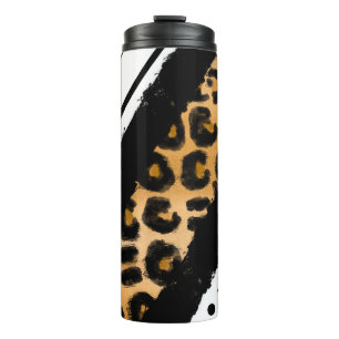 Garrafa Térmica Impressão Leopardo, Bolinhas Pretas e Brancas, Str