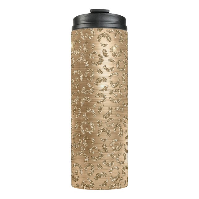 Garrafa Térmica Impressão Leopardo com Glitter Dourada (Frente)