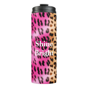 Garrafa Térmica Impressão Leopardo Dourada rosa