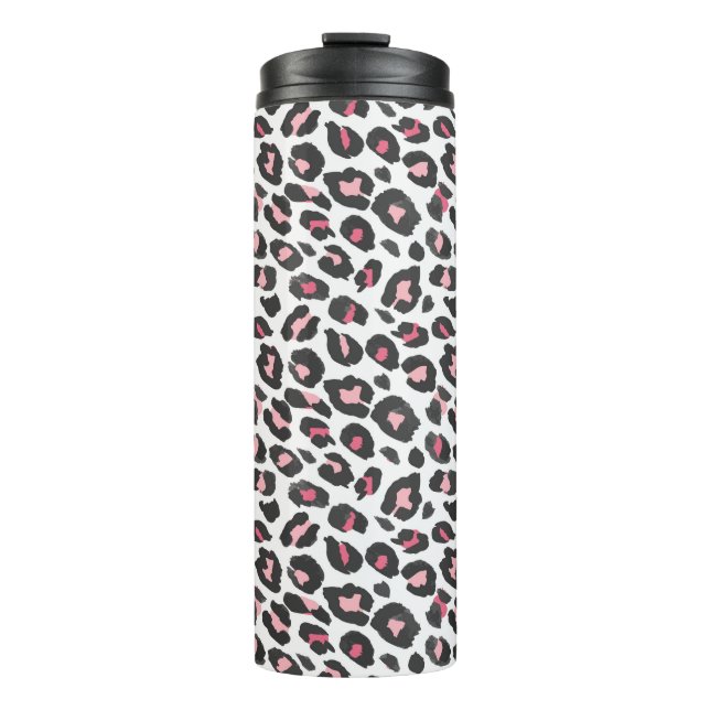 Garrafa Térmica Impressão leopardo, impressão de guepardas, rosa,  (Frente)