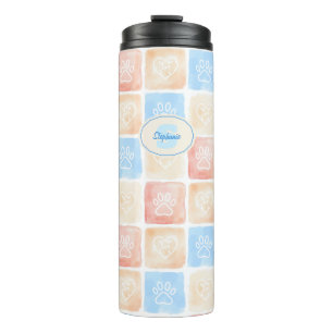 Garrafa Térmica Impressões e Corações de Canas de Aquarela em Caix