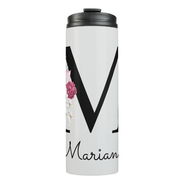 Garrafa Térmica Inicial Floral Boho Rosa Monogramada M (Frente)