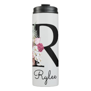 Garrafa Térmica Inicial Floral Rosa Monogramada R