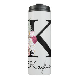 Garrafa Térmica Inicial Monogramada K Rosa Boho Floral