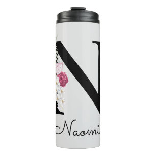 Garrafa Térmica Inicial Monogramada N Rosa Boho Floral