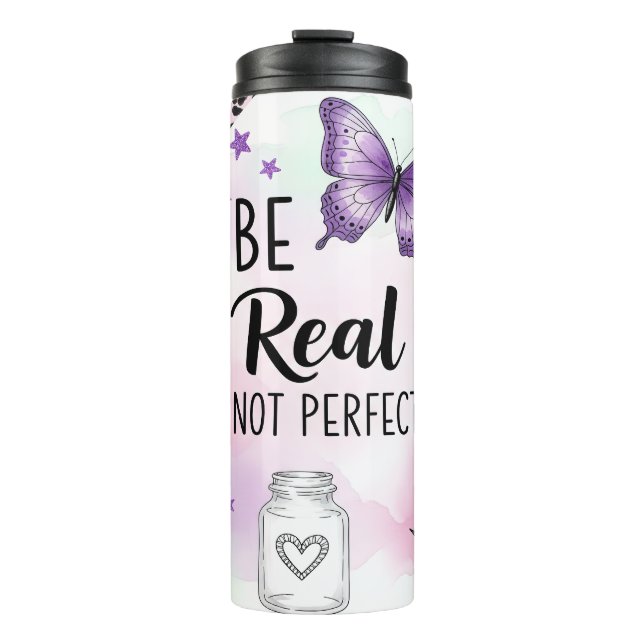 Garrafa Térmica Inspirador Seja Real Não Perfeito (Frente)