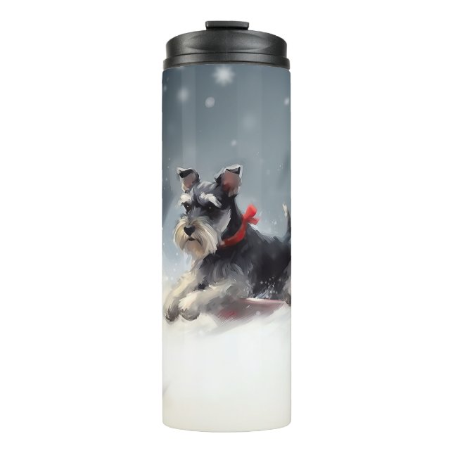 Garrafa Térmica Inverno de Natal de Miniatura Schnauzer (Frente)