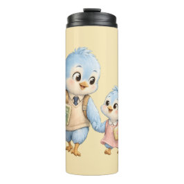 Garrafa Térmica Irmãos de Pássaro Azul Fofo Tumbler Térmico de Via