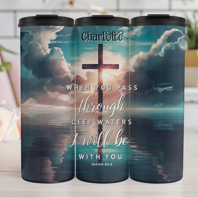 Garrafa Térmica Isaiah 43:2 Através De Águas Profundas Com Você (Criador carregado)
