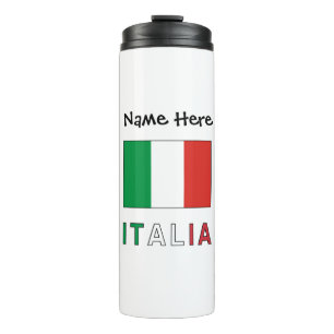 Garrafa Térmica Itália e Bandeira Italiana com o Seu Nome