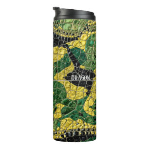 Garrafa Térmica Jacaré Crocodilo Dragão Nome Verde Amarelo