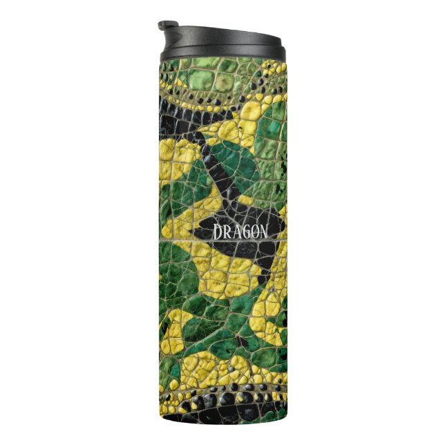 Garrafa Térmica Jacaré Crocodilo Dragão Nome Verde Amarelo (Rotação à direita)