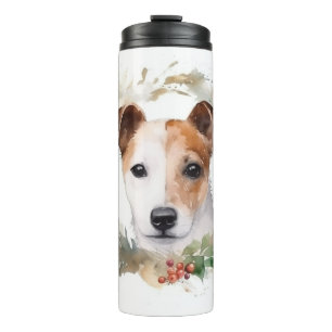 Garrafa Térmica Jack Russell Christmas Wreath Festivo Pup