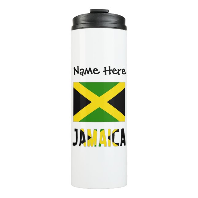 Garrafa Térmica Jamaica e bandeira jamaicana com seu nome (Frente)
