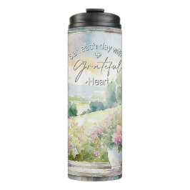 Garrafa Térmica Janela floral de cor d'água do coração grateful