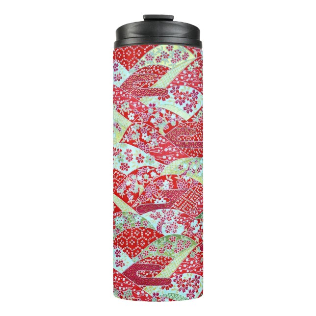 Garrafa Térmica Japonês Washi Red Floral Origami Yuzen Tumbler (Frente)
