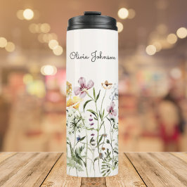 Garrafa Térmica Jardim de Flores Silvestres com Nome Personalizado