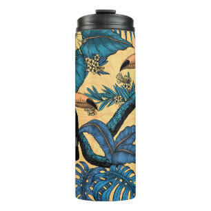 Garrafa Térmica Jardim tucano em amarelo e azul