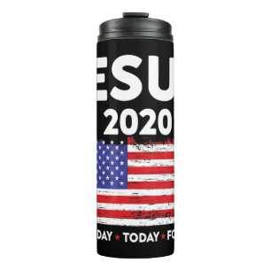 Garrafa Térmica Jesus 2020 - Sinal eleitoral EUA - bandeira Cristo