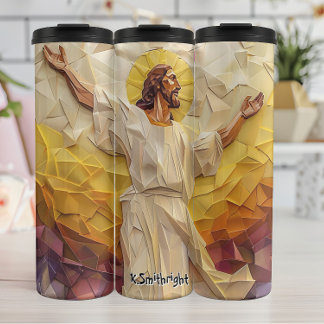 Garrafa Térmica Jesus Cristo Geométrico com Ouro Halo