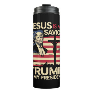 Garrafa Térmica Jesus É Meu Salvador Trump É Meu Presidente Bandei
