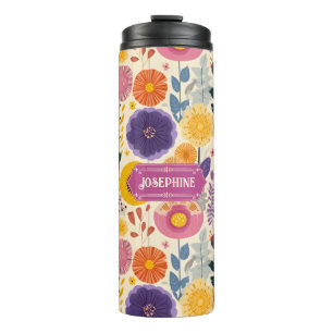 Garrafa Térmica Josephine Colorful Purple e Yellow Modern Floral