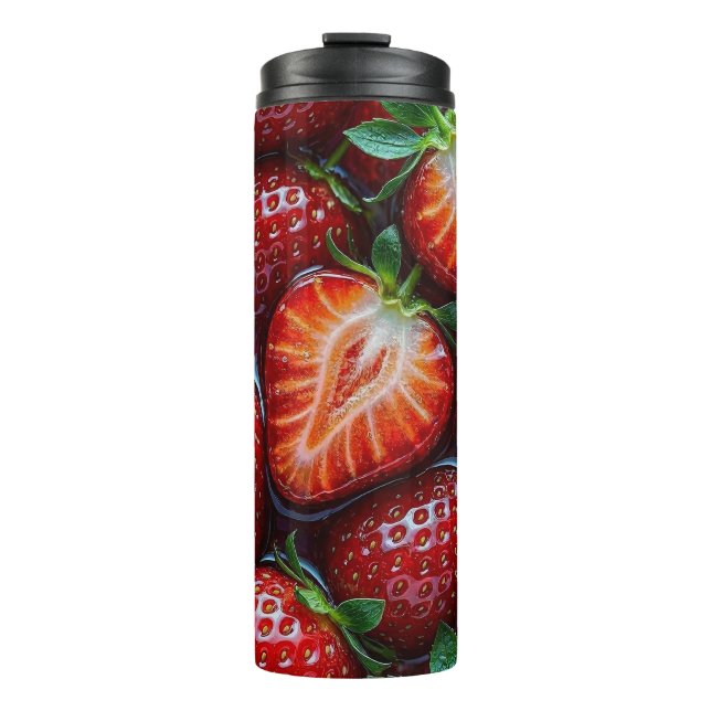 Garrafa Térmica Juicy Fresh Red Strawberries Summer Fruit Pattern (Frente)