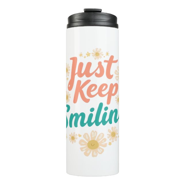 Garrafa Térmica "Just Keep Smiling" with Cheerful Daisies (Frente)