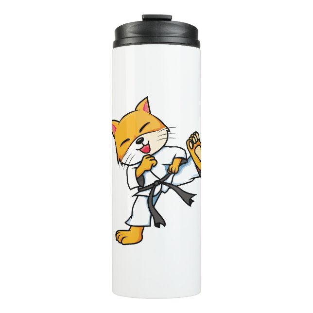 Garrafa Térmica Karate Cat Cartoon Engraçado (Frente)
