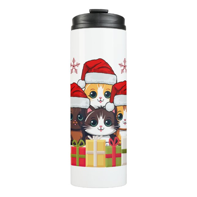 Garrafa Térmica Kawaii Christmas kitten in Santa Hats T-Shirt (Frente)