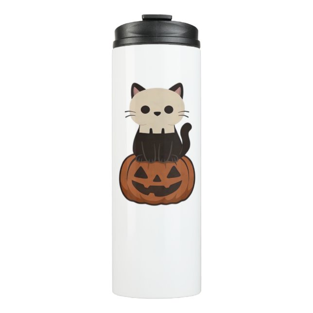 Garrafa Térmica Kawaii Halloween Cat e abóbora (Frente)