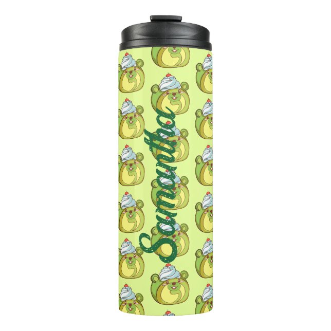 Garrafa Térmica Kawaii Matcha - Bolo Roll Bear (Frente)