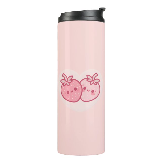Garrafa Térmica Kawaii Namorados Rosa Morangos (Giro à esquerda)