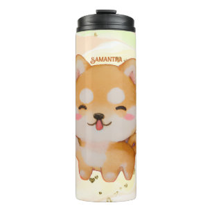 Garrafa Térmica Kawaii Smiling Cartoon-Style Shiba Inu