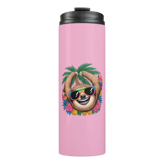 Garrafa Térmica Kawaii Tropical Sloth – Cute Summer Vibes Rainbow  (Frente)