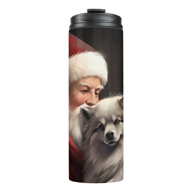 Garrafa Térmica Keeshond com Papai Noel Natal Festivo (Frente)