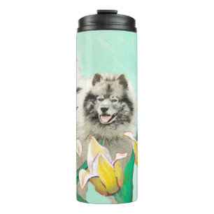 Garrafa Térmica Keeshond em Tulips pintando uma linda arte canina 