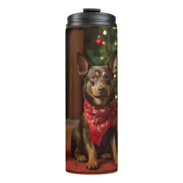 Garrafa Térmica Kelpie Australiano junto à Lareira Natal (Frente)