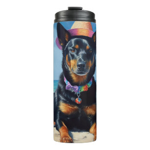 Garrafa Térmica Kelpie australiano na praia, presente de verão par