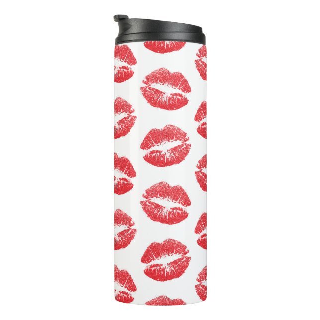 Garrafa Térmica Lábios Vermelhos, Padrão De Lábios, Batom Vermelho (Rotação à direita)