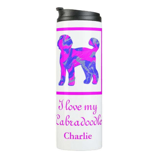 Garrafa Térmica Labradoodle Dog Pink & Blue Silhouette (Rotação à direita)