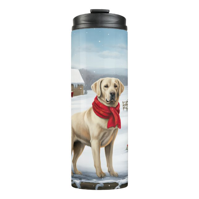 Garrafa Térmica Labrador Retriever Dog no Natal da Neve (Frente)