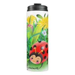Garrafa Térmica ladybug engraçado de desenhos animados entre as fl